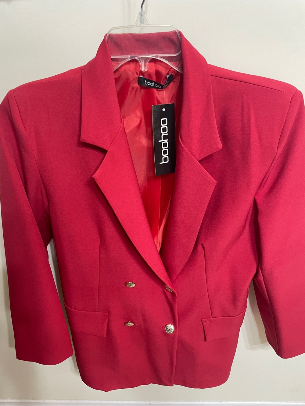 Boohoo Women's Fuchsia Double-Breasted Blazer with Gold Buttons